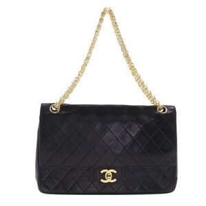Chanel Chain Shoulder Matelasse W Flap W Chain Vintage Calf Black Women's